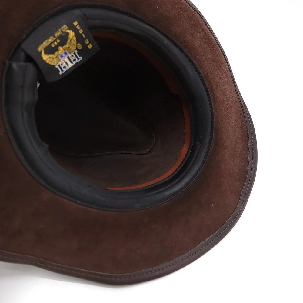 Henschel Hat Co. Brown Leather Western Buffalo Nickel Coin Banded Hat‎ Sz M